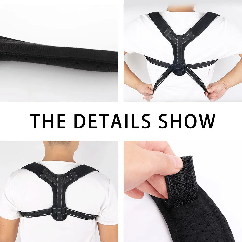 Posture Corrector Adjustable Back Straightener Black Size L Comfortable 8-Shaped Design Reflective Strip Shoulder Brace for Men