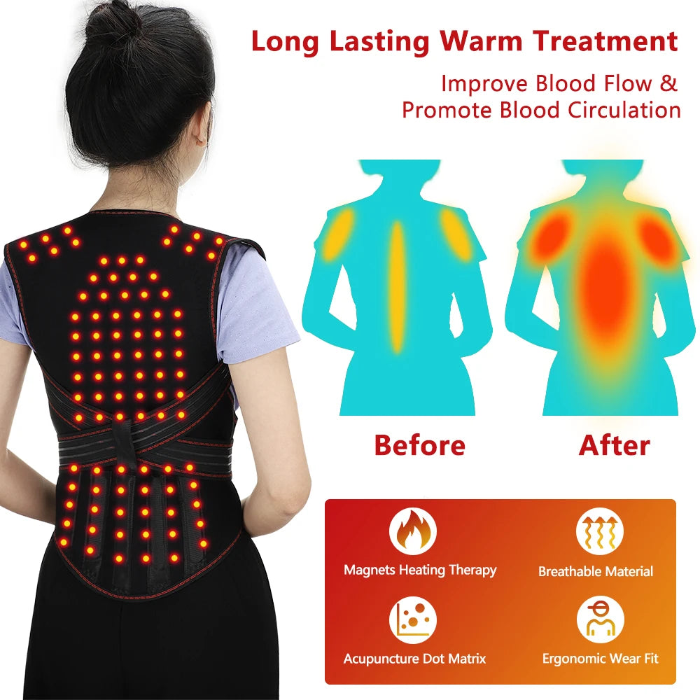 Self-heating Tourmaline Magnetic Therapy Support Belt Shoulder Back And Neck Massager Spine Lumbar Brace Posture Corrector