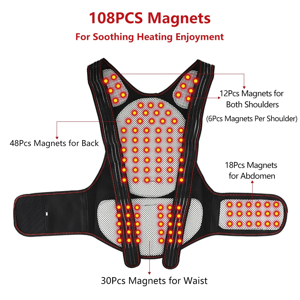 Self-heating Tourmaline Magnetic Therapy Support Belt Shoulder Back And Neck Massager Spine Lumbar Brace Posture Corrector