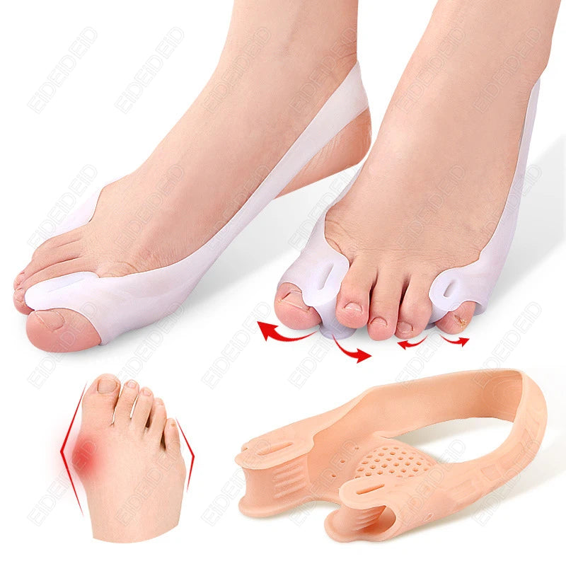 1/2 Pairs Double Hole Toe Separator Bunion Corrector Hallux Valgus Orthosis Thicken Shock Absorption Anti Wear pads man women