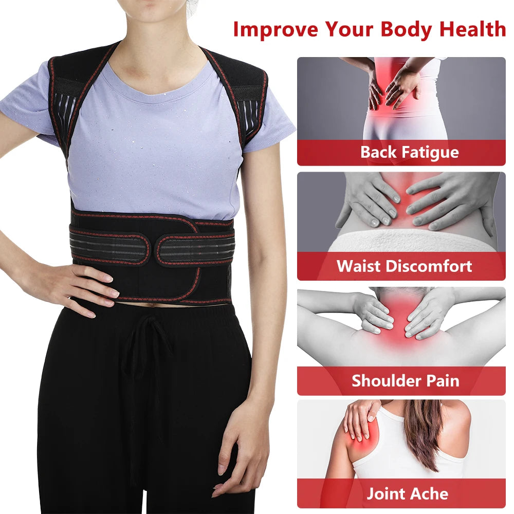 Self-heating Tourmaline Magnetic Therapy Support Belt Shoulder Back And Neck Massager Spine Lumbar Brace Posture Corrector